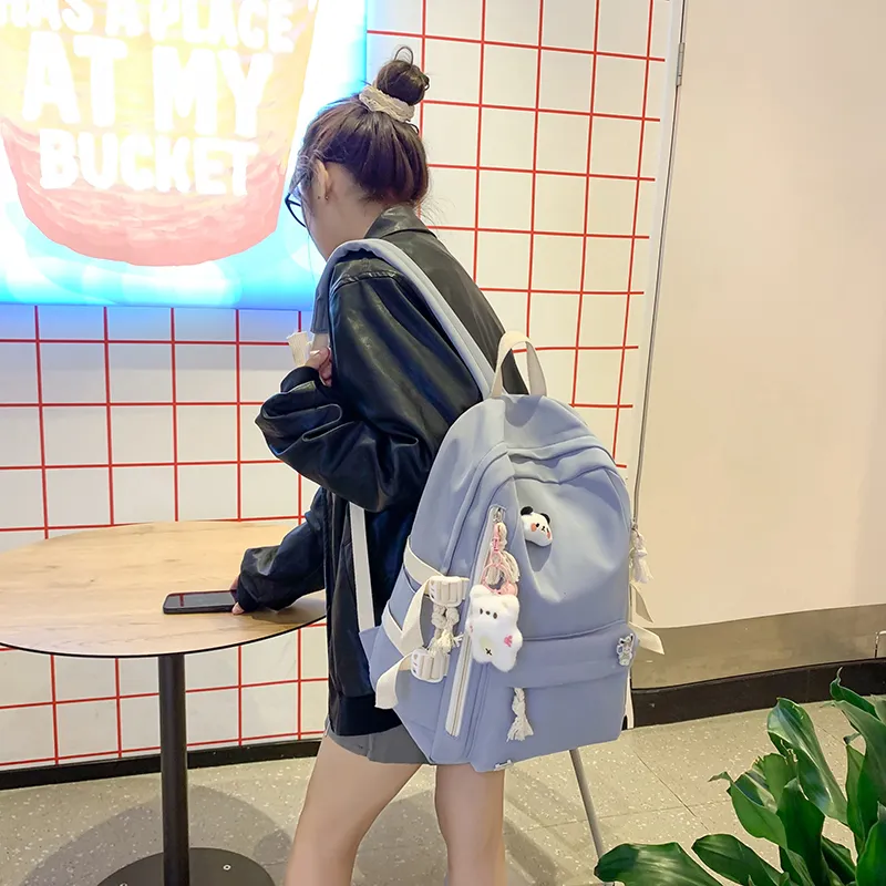 Single Warehouse Nylon Backpack Unisex White/Pink/Blue/Green/Black-15