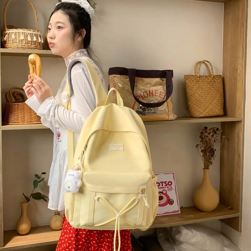 Single Warehouse Twill Backpack Unisex Black/Pink/Yellow/Light Green/Beige-8