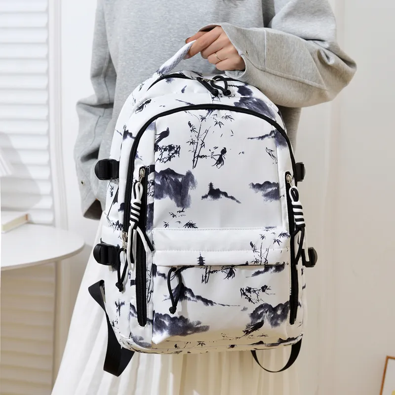 Single Warehouse Nylon Backpack Unisex Black/Burgundy/Green/Sky Blue/Pink-14