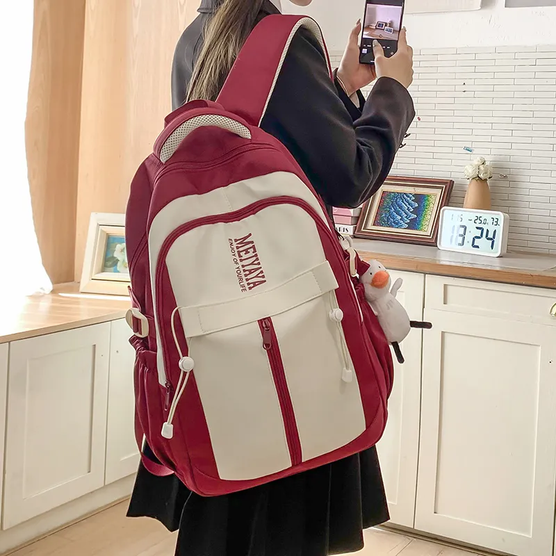 Single Warehouse Nylon Backpack Regular Unisex Dark Blue/Black/Pink/Burgundy/Yellow/Mint Green-14