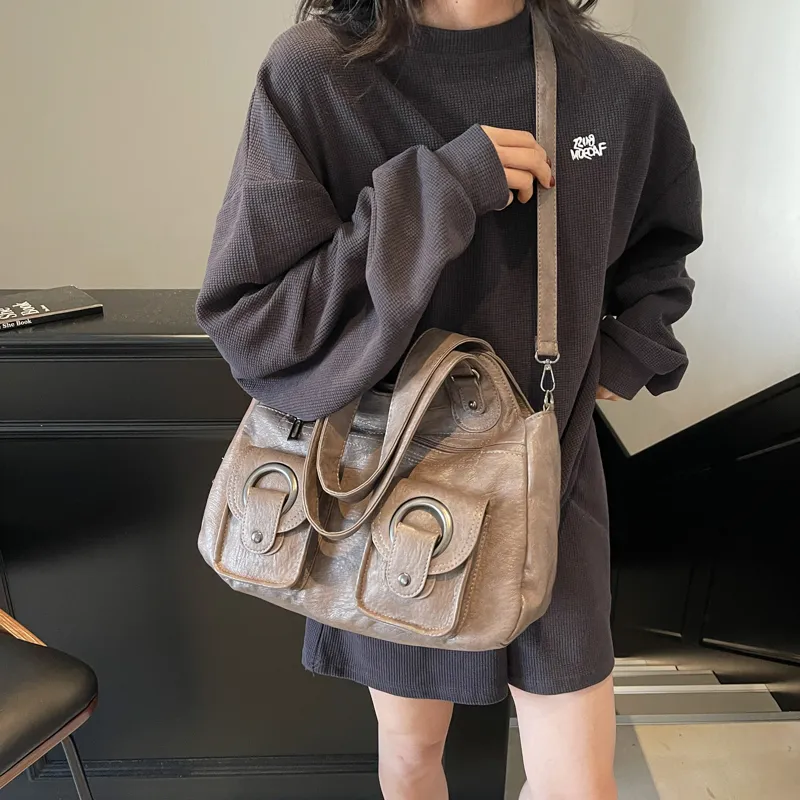 Single Warehouse PU Shoulder Bag Regular Women's Black/Ecru/Brown/Purple/Light Gray/Camel-31