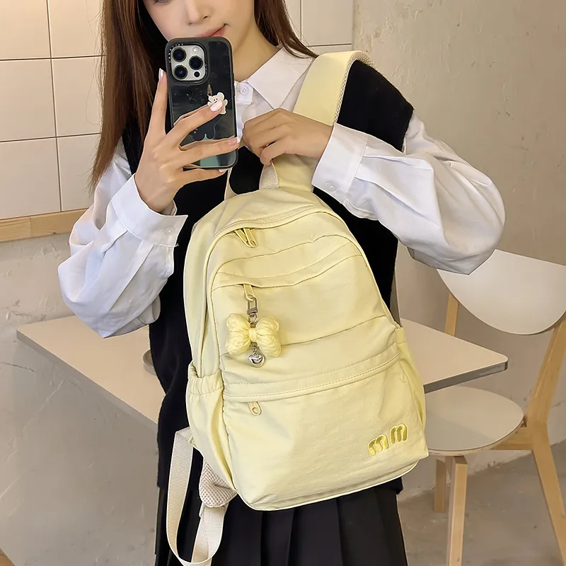 Single Warehouse Nylon Backpack Women's White/Black/Light Purple/Yellow/Blue/Pink-2