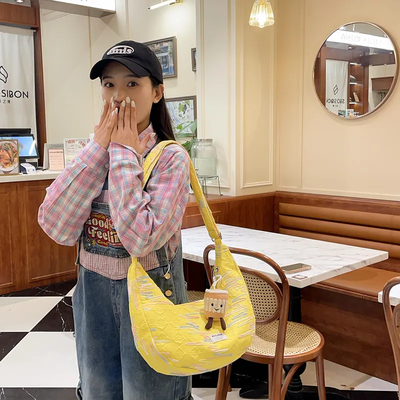 Single Warehouse Canvas Handheld Shoulder Bag Women's White/Pink/Yellow/Black-13