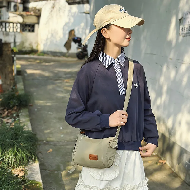 Single Warehouse Nylon Shoulder Bag Regular Unisex White/Green/Khaki/Black-13