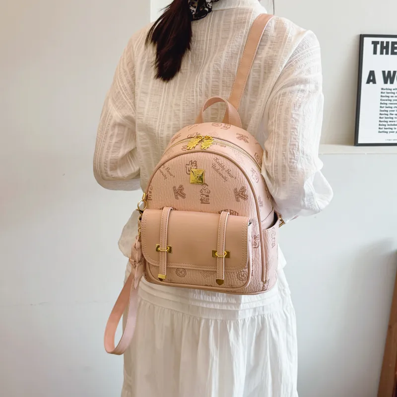 Single Warehouse PU Small Backpack Regular Women's Ecru/Brown/Pink/Black-19