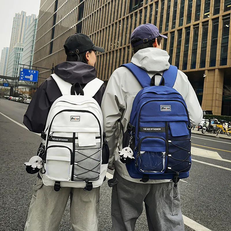 Single Warehouse Nylon Backpack Unisex Light Gray/Black/Navy Blue/Beige-13