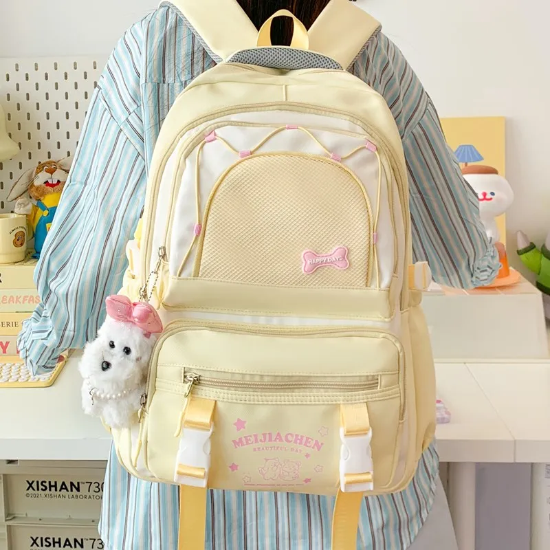 Single Warehouse Composite Cloth Backpack Women's Yellow/Pink/Black/Blue/Green-1