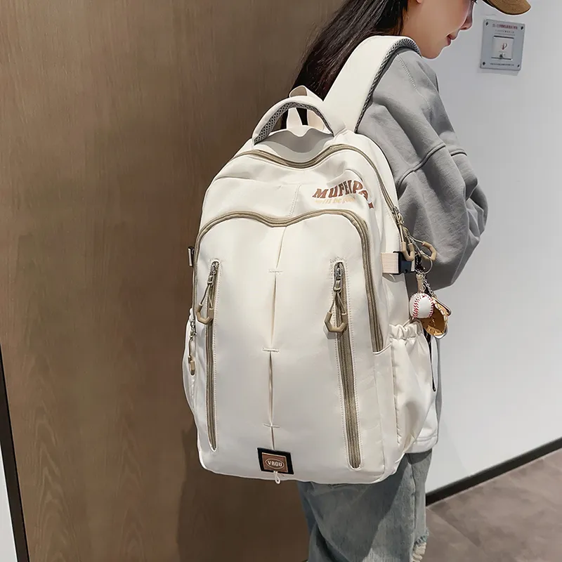 Single Warehouse Nylon Backpack Laptop Bag Unisex White/Red/Black-1