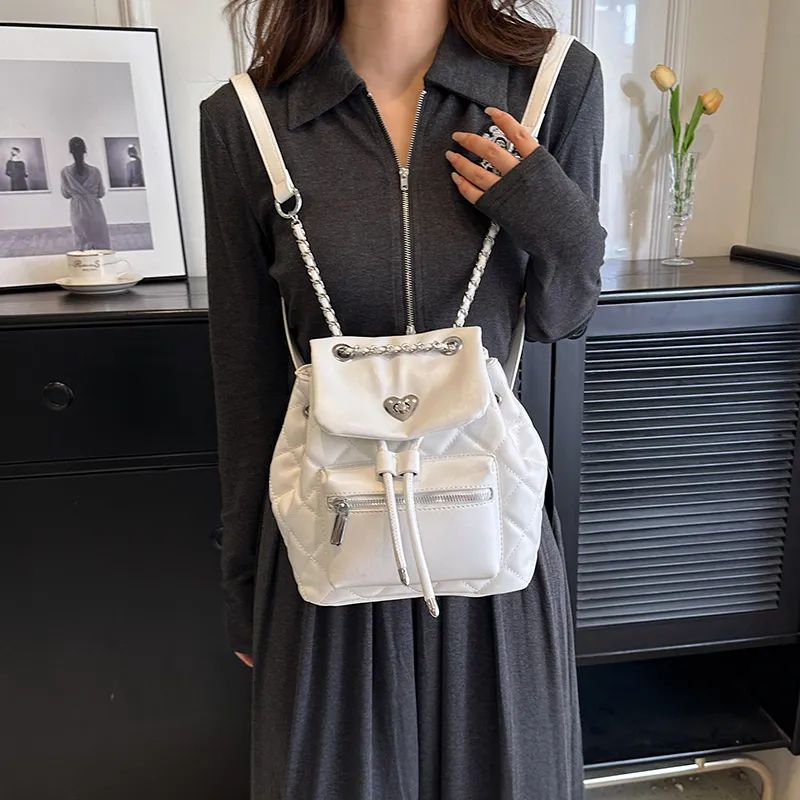 Single Warehouse PU Backpack Regular Women's White/Silver/Black-3