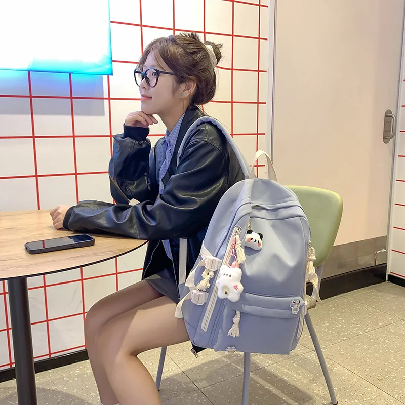Single Warehouse Nylon Backpack Unisex White/Pink/Blue/Green/Black-16