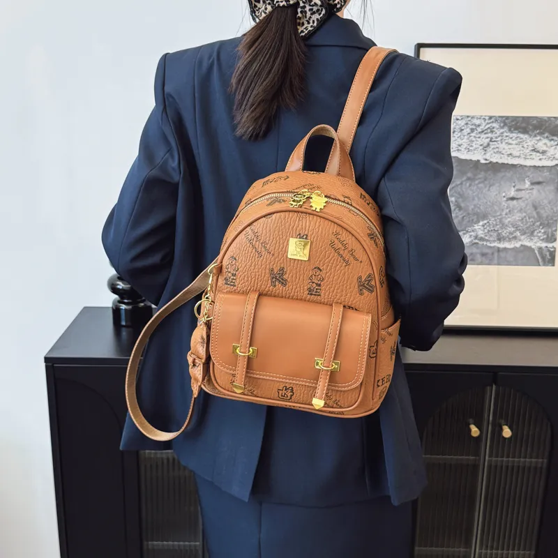Single Warehouse PU Small Backpack Regular Women's Ecru/Brown/Pink/Black-13
