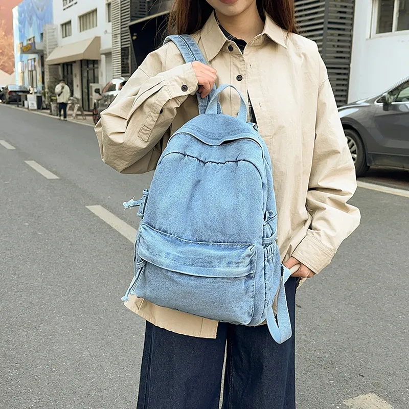 Single Warehouse Denim Backpack Unisex Dark Blue/Gray/Light Blue-5