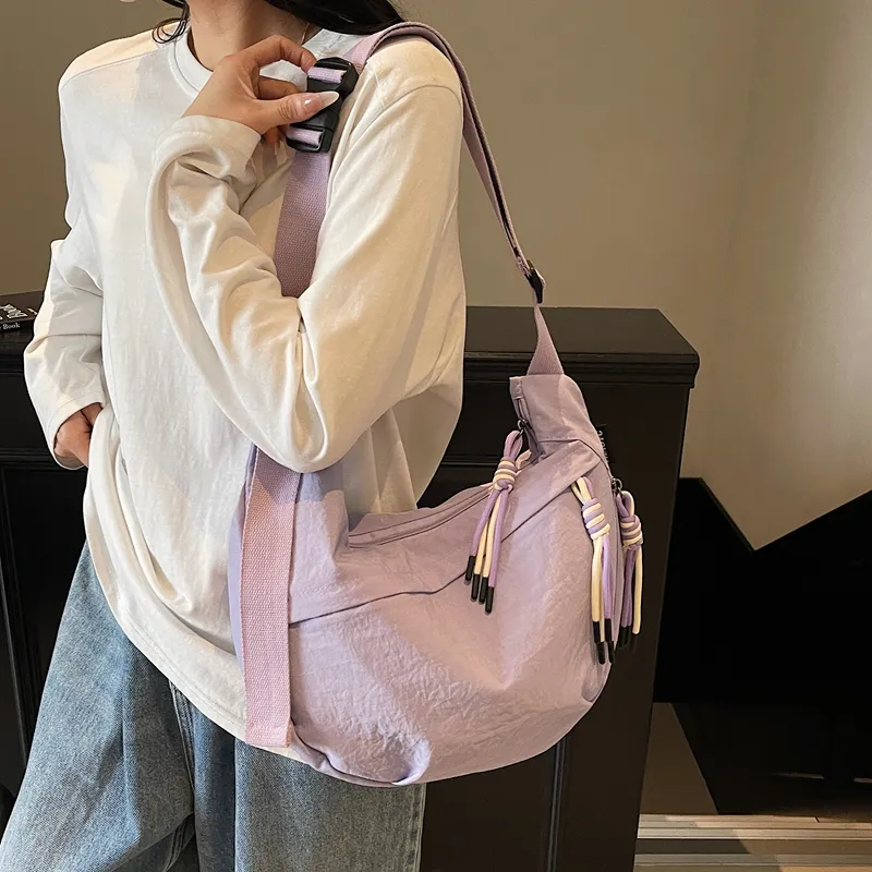 Single Warehouse Fabric Shoulder Bag Regular Unisex White/Green/Yellow/Purple/Black-22