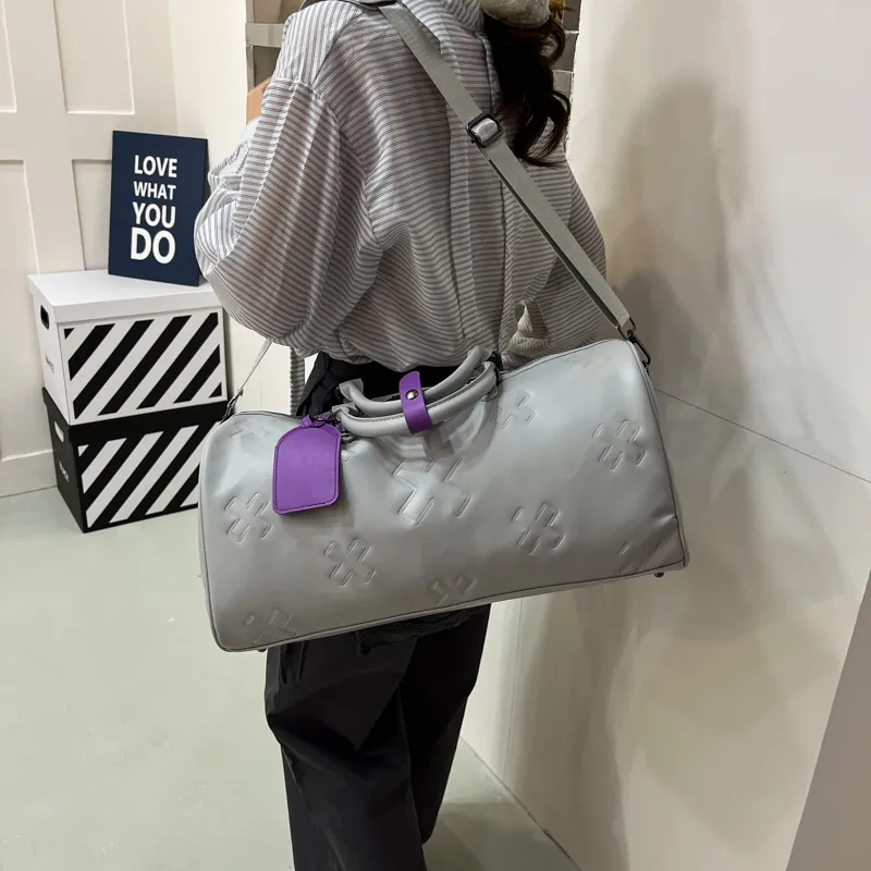 Single Warehouse PU Shoulder Bag, Gym Bag Large Size Unisex Gray/Brown/Black-3