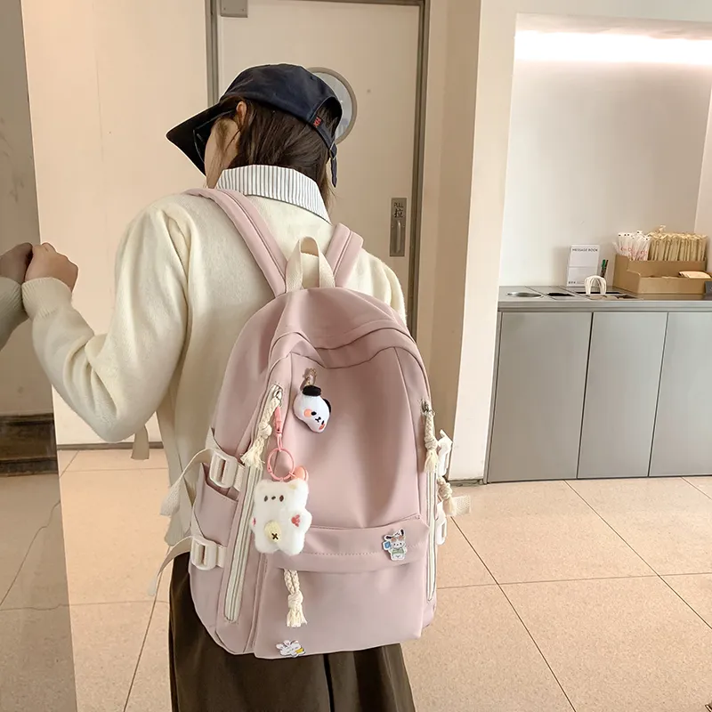 Single Warehouse Nylon Backpack Unisex White/Pink/Blue/Green/Black-8