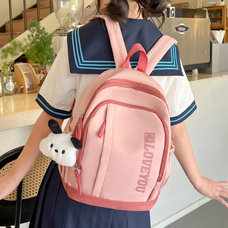 Single Warehouse Nylon Backpack Unisex Pink/Green/Black/Beige-11