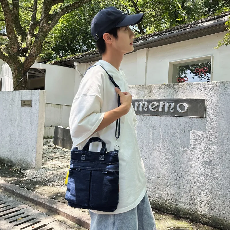 Single Warehouse Denim Crossbody Handbag Unisex Light Blue/Dark Blue-11