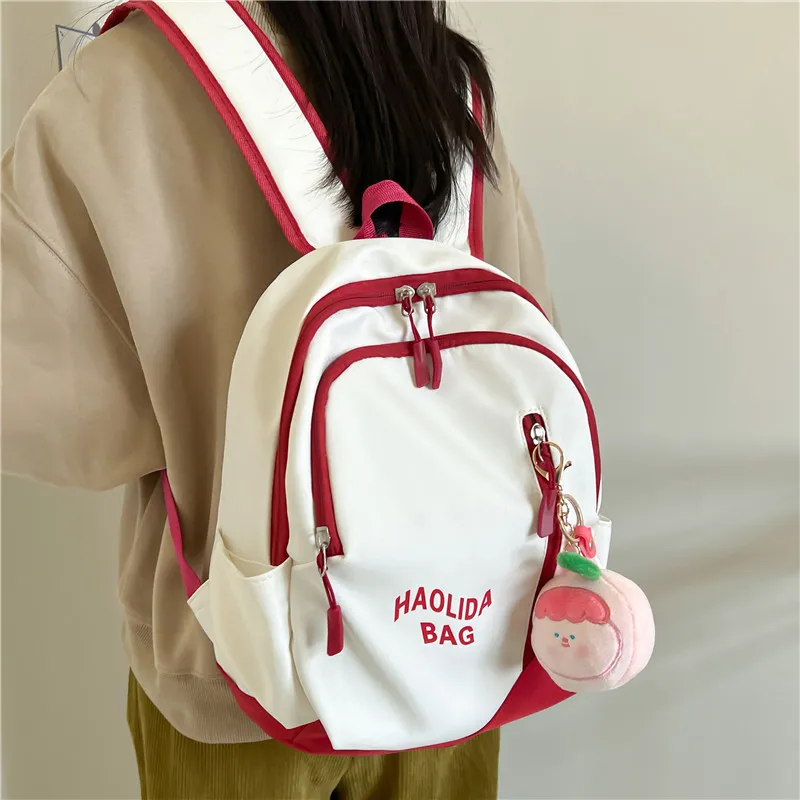 Single Warehouse Nylon Fabric Backpack Unisex Pink/Black/Gray Blue/Milky White/Red/Ecru Gray-11