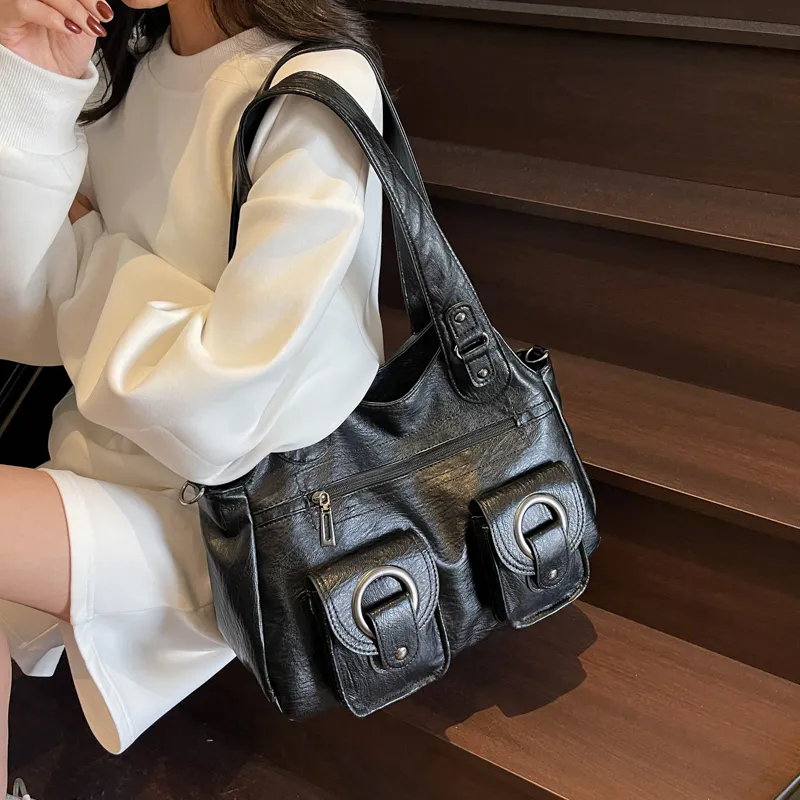 Single Warehouse PU Shoulder Bag Regular Women's Black/Ecru/Brown/Purple/Light Gray/Camel-34