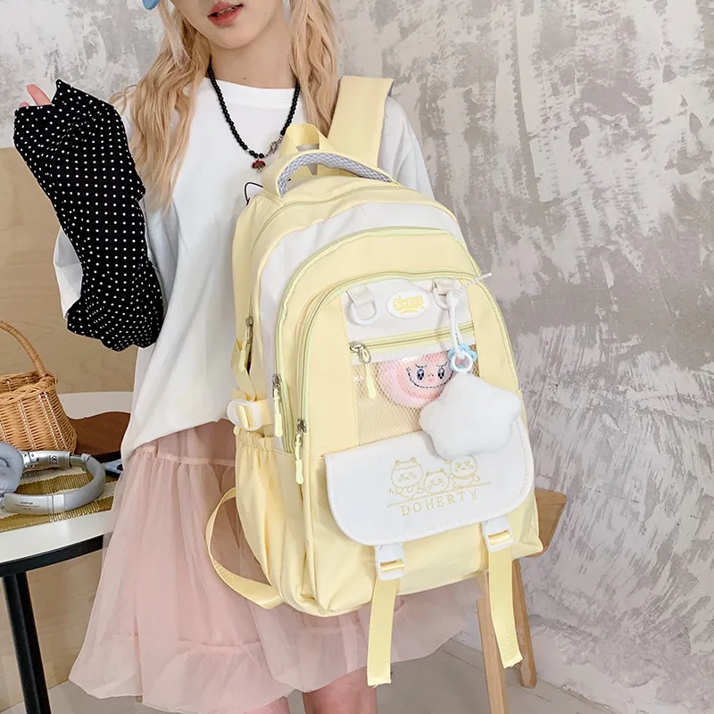 Single Warehouse Nylon Fabric Backpack Regular Women's Pink/Blue/Black/Green/Yellow-14