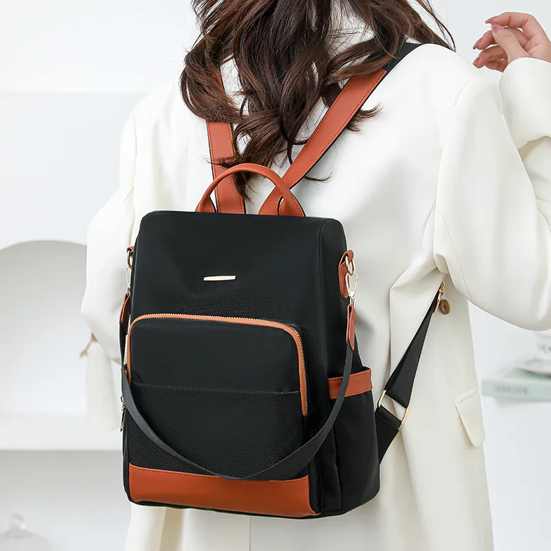 Single Warehouse PU Backpack Regular Unisex Black & White/Black & Brown/Caramel/Blue/Red/Pink-32
