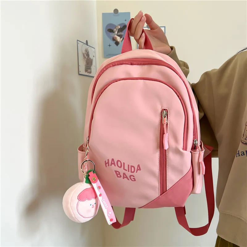 Single Warehouse Nylon Fabric Backpack Unisex Pink/Black/Gray Blue/Milky White/Red/Ecru Gray-1