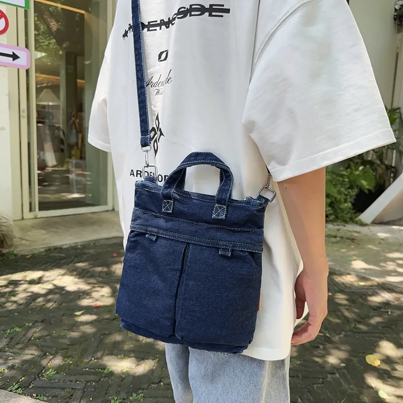 Single Warehouse Denim Crossbody Handbag Unisex Light Blue/Dark Blue-9