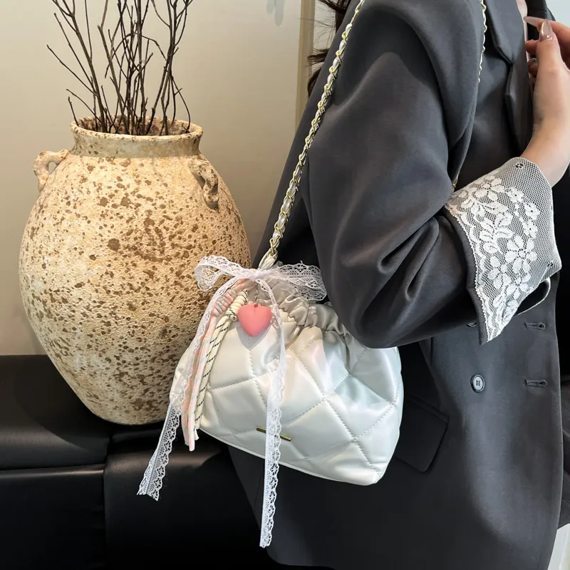 Single Warehouse PU Shoulder Bag Regular Women's White/Silver/Pink/Black-5