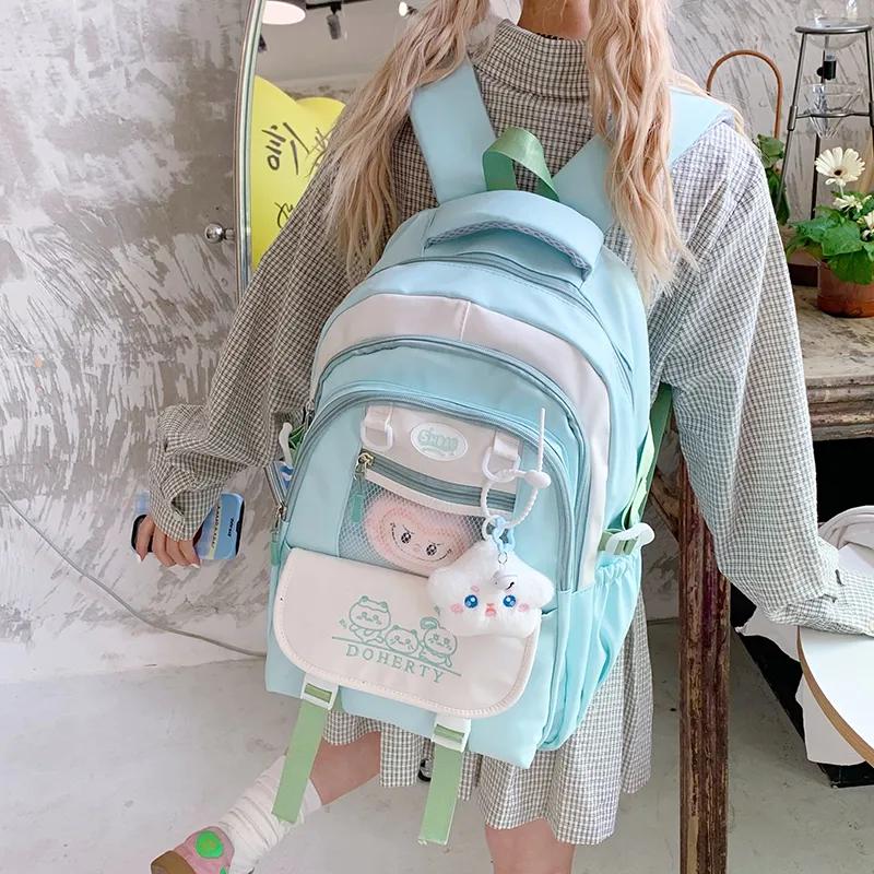 Single Warehouse Nylon Fabric Backpack Regular Women's Pink/Blue/Black/Green/Yellow-22