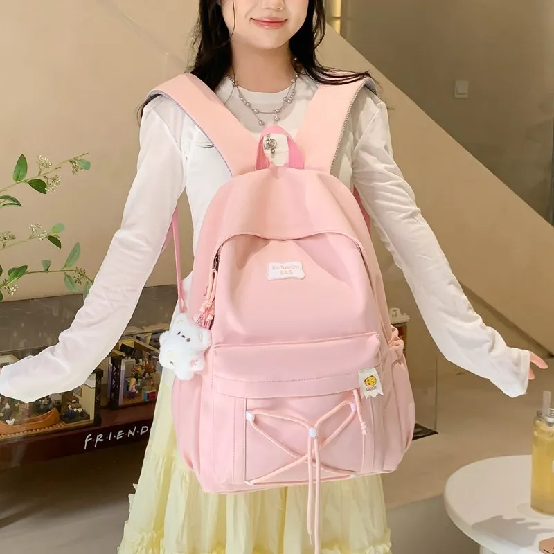 Single Warehouse Twill Backpack Unisex Black/Pink/Yellow/Light Green/Beige-4