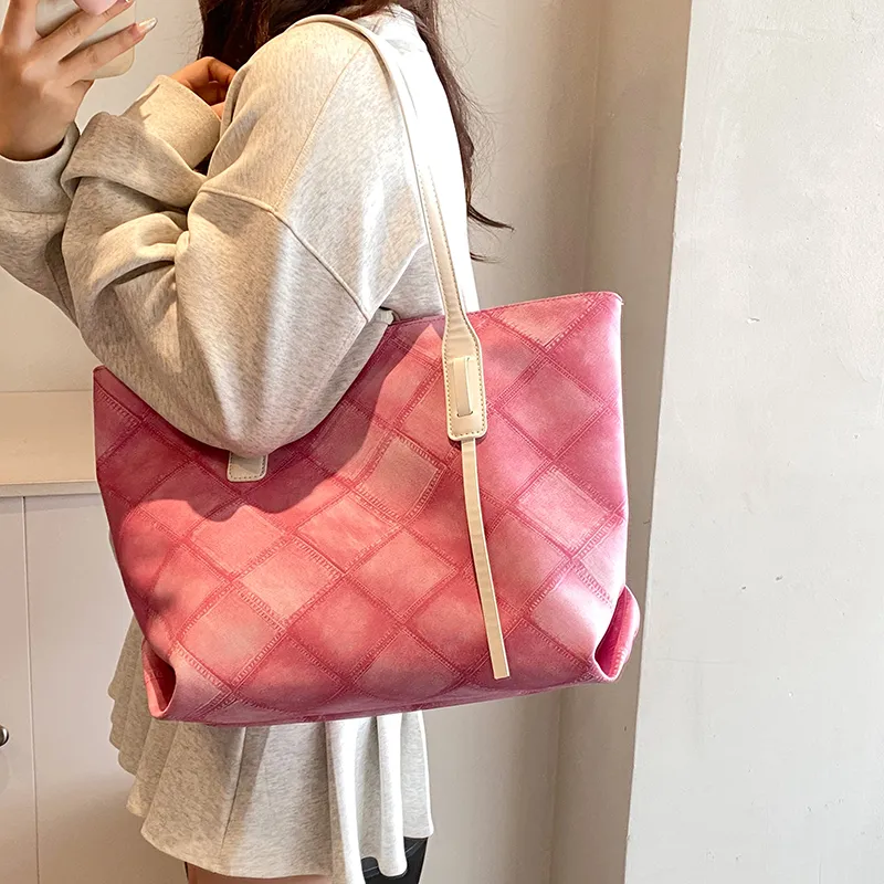Single Warehouse PU Tote Bag, Shopping Bag, Shoulder Bag Women's Black/Light Blue/Pink/Dark Blue-7