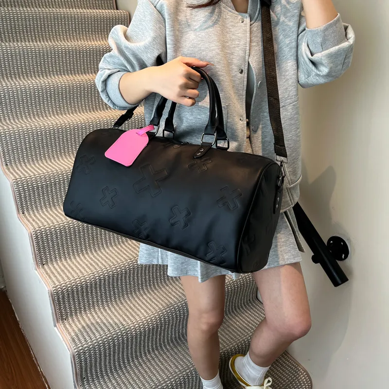 Single Warehouse PU Shoulder Bag, Gym Bag Large Size Unisex Gray/Brown/Black-14