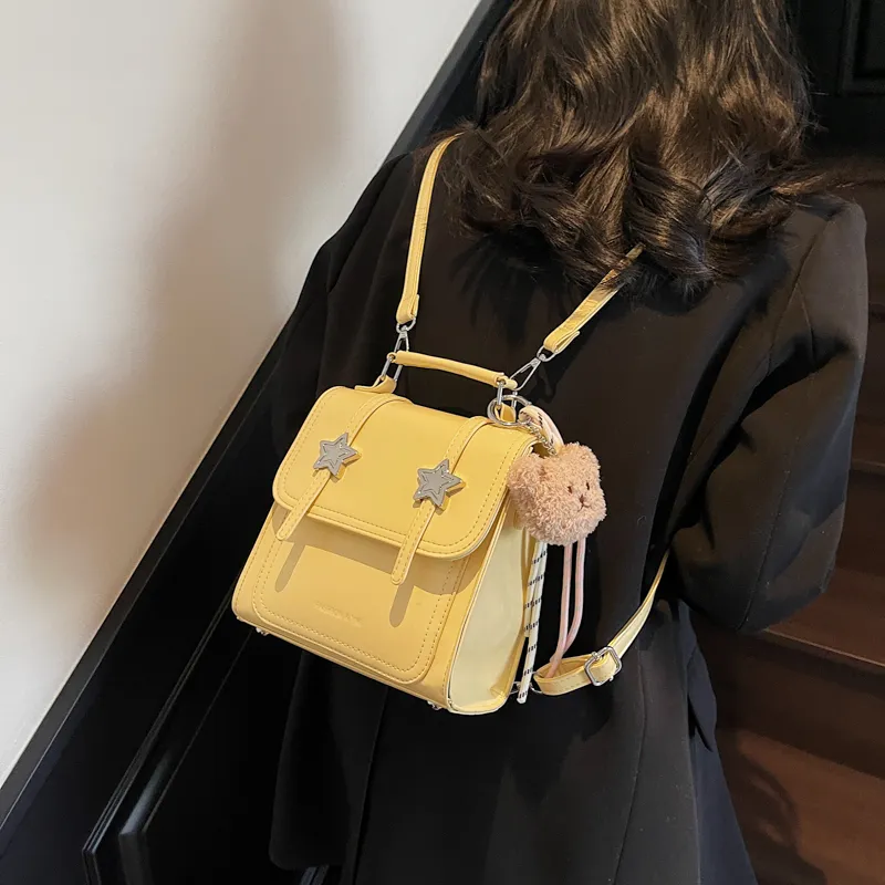 Single Warehouse PU Backpack Regular Women's Ecru/Pink/Blue/Yellow/Black-21