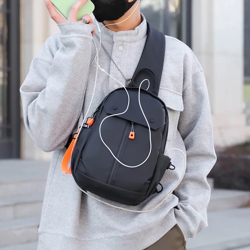 Single Warehouse Nylon Sling Bag Men's Black/Gray-1