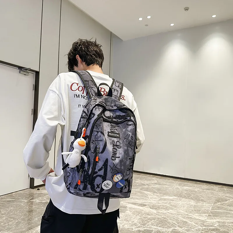 Single Warehouse Nylon Backpack Regular Unisex Blue/White/Black-5