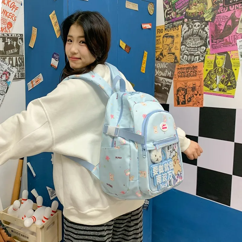 Single Warehouse PVC Polyvinyl Chloride Composite Fabric Backpack Regular Women's White/Blue-7