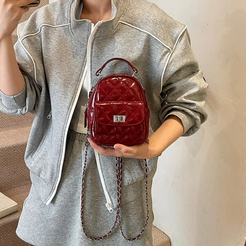 Single Warehouse PU Backpack Women's Ecru/Pink/Silver/Black/Red-23