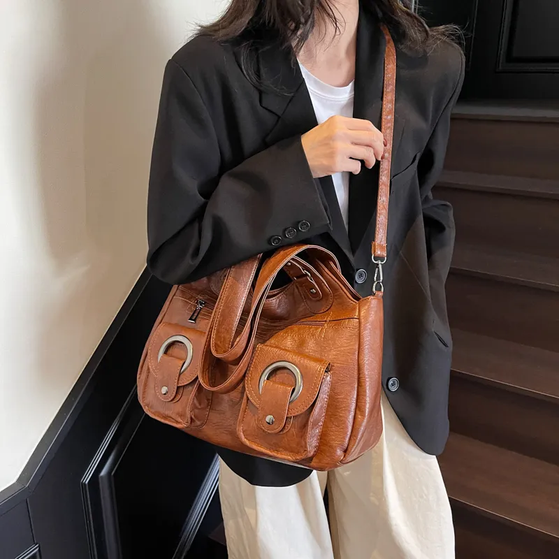 Single Warehouse PU Shoulder Bag Regular Women's Black/Ecru/Brown/Purple/Light Gray/Camel-9