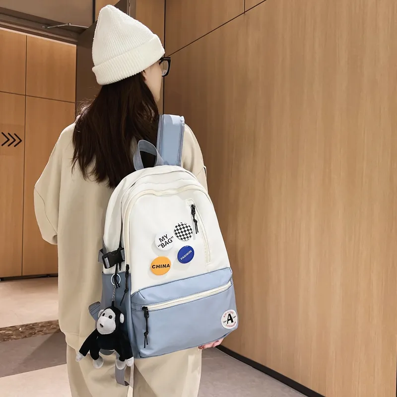 Single Warehouse Nylon Backpack Regular Unisex Black/Black & White/Light Blue & White/Dark Blue & White-5