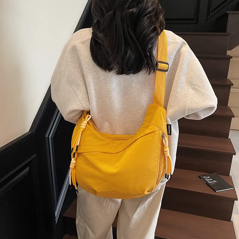 Single Warehouse Fabric Shoulder Bag Regular Unisex White/Green/Yellow/Purple/Black-11