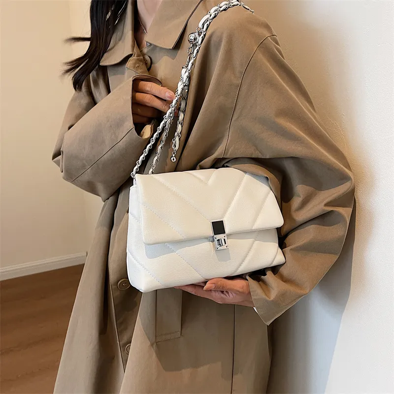 Single Warehouse PU Shoulder Bag Regular Women's Black/White/Ecru-9