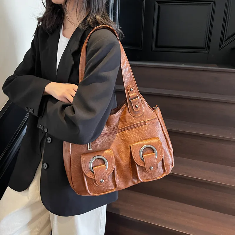 Single Warehouse PU Shoulder Bag Regular Women's Black/Ecru/Brown/Purple/Light Gray/Camel-12