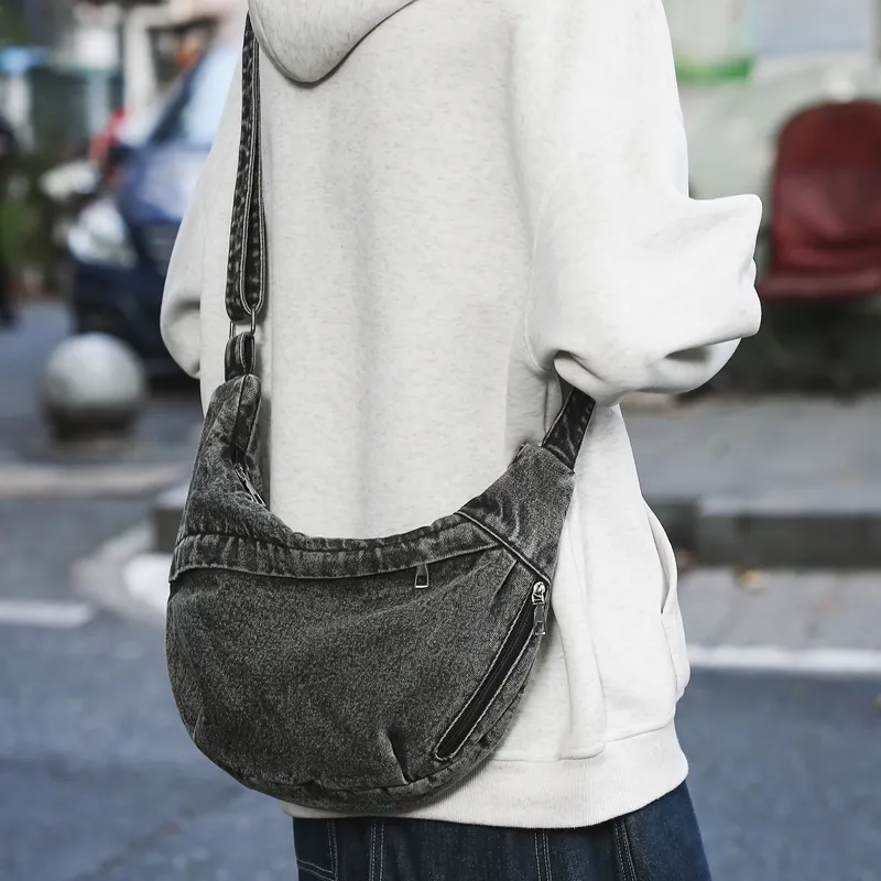Single Warehouse Denim Handbag, Shoulder Bag Regular Unisex Black/Blue-5