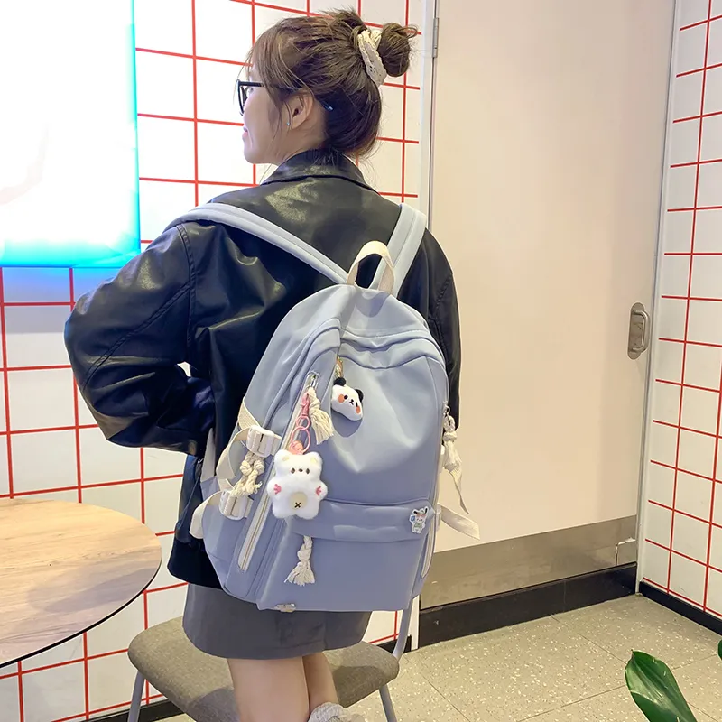 Single Warehouse Nylon Backpack Unisex White/Pink/Blue/Green/Black-14