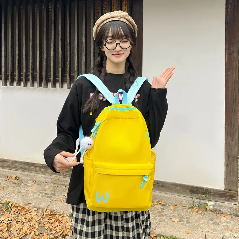 Single Warehouse Nylon Backpack Unisex Pink/Yellow/Green/Black-17