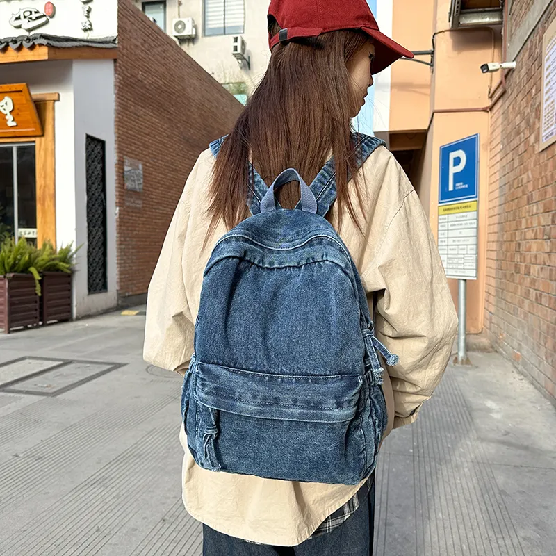 Single Warehouse Denim Backpack Unisex Dark Blue/Gray/Light Blue-10