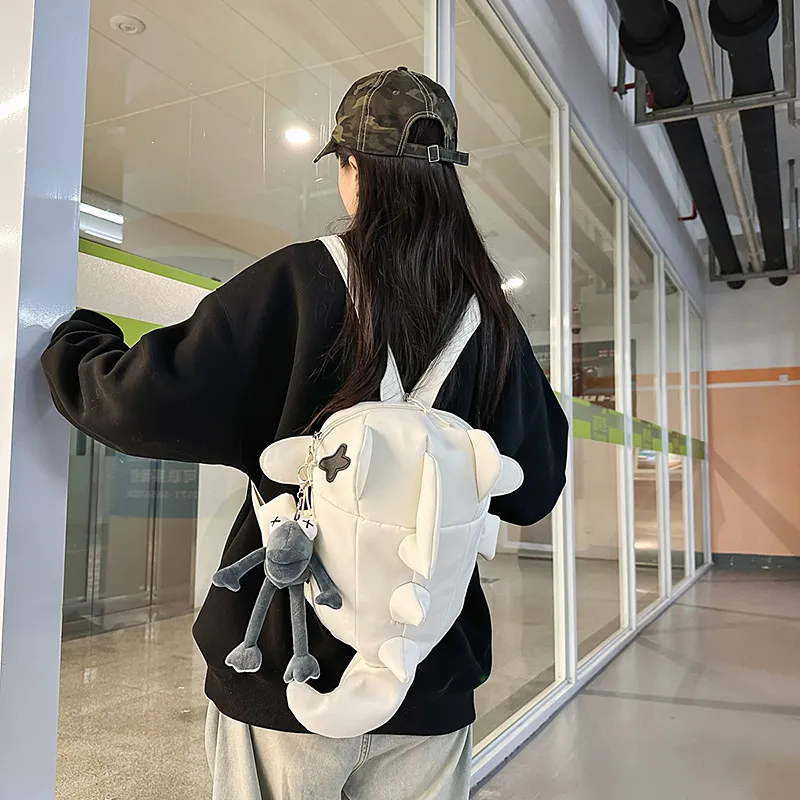 Single Warehouse Nylon Backpack Unisex White/Gray/Black-6