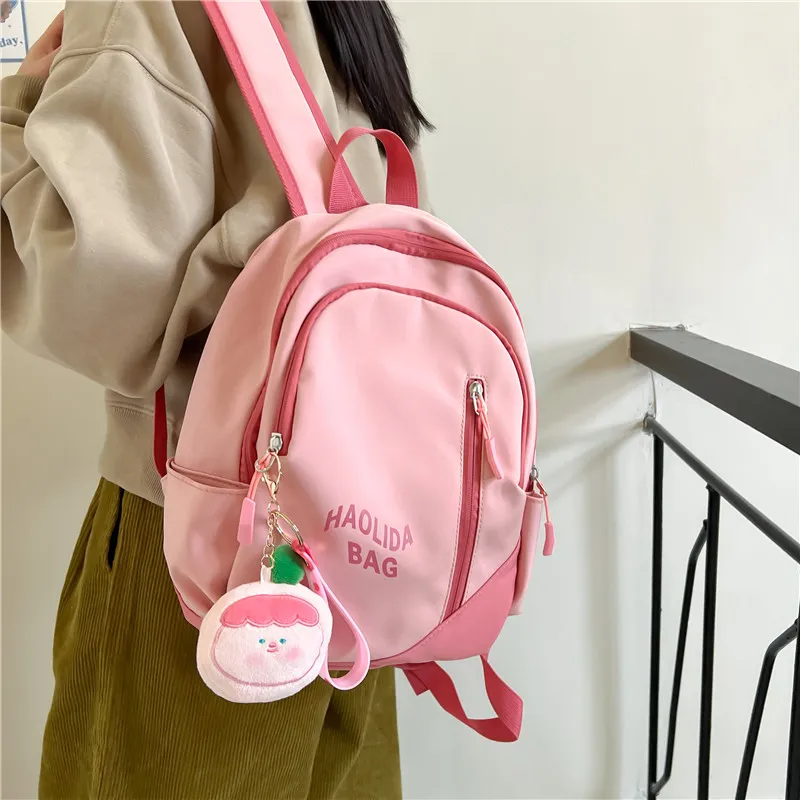 Single Warehouse Nylon Fabric Backpack Unisex Pink/Black/Gray Blue/Milky White/Red/Ecru Gray-4