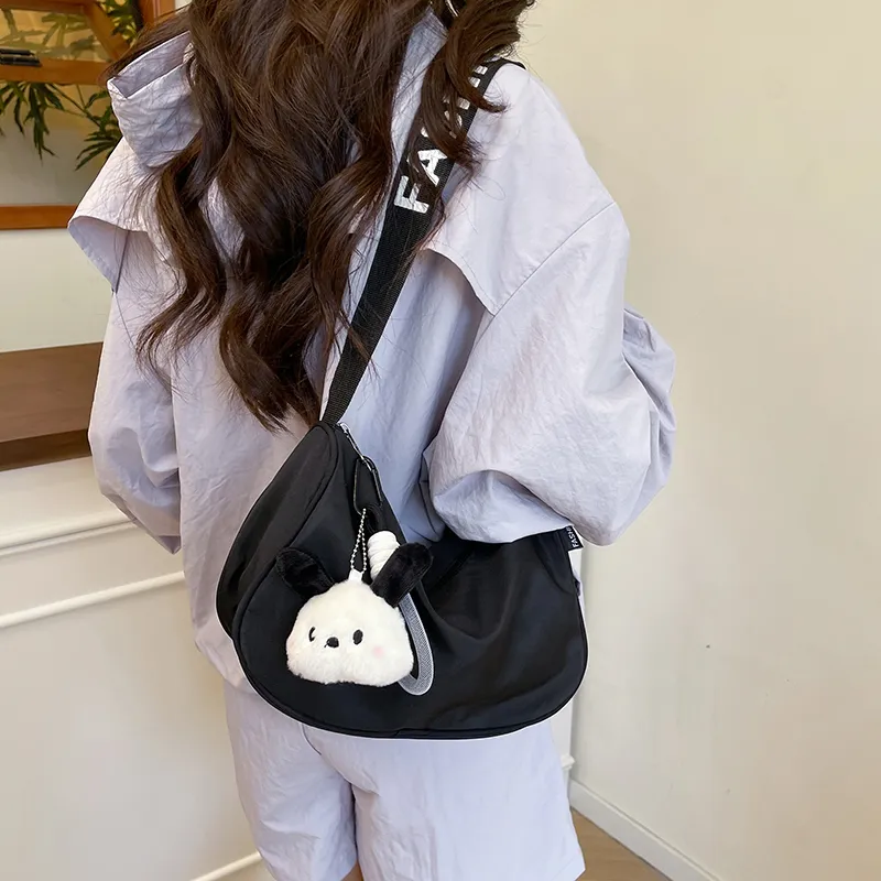 Single Warehouse Polyester Shoulder Bag Unisex White & Blue/White & Black/Black-12