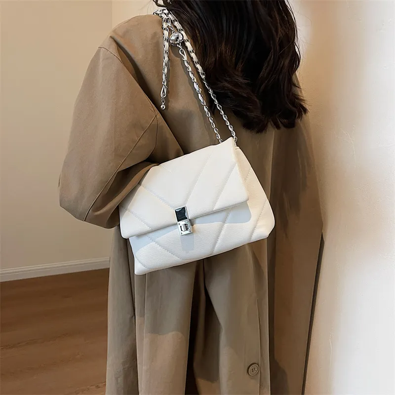 Single Warehouse PU Shoulder Bag Regular Women's Black/White/Ecru-8